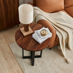 EarthyGrain Round End Table - Solid Walnut & Steel Side Table