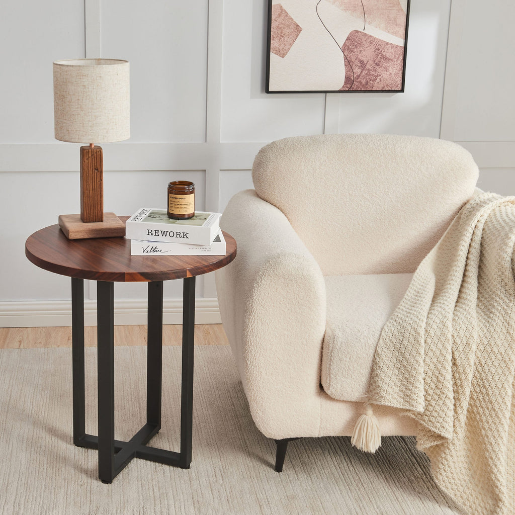 EarthyGrain Round End Table - Solid Walnut & Steel Side Table
