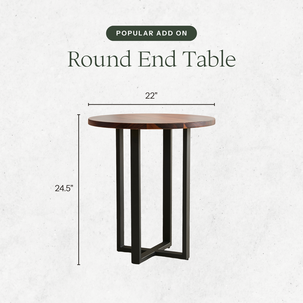 EarthyGrain Round End Table - Solid Walnut & Steel Side Table
