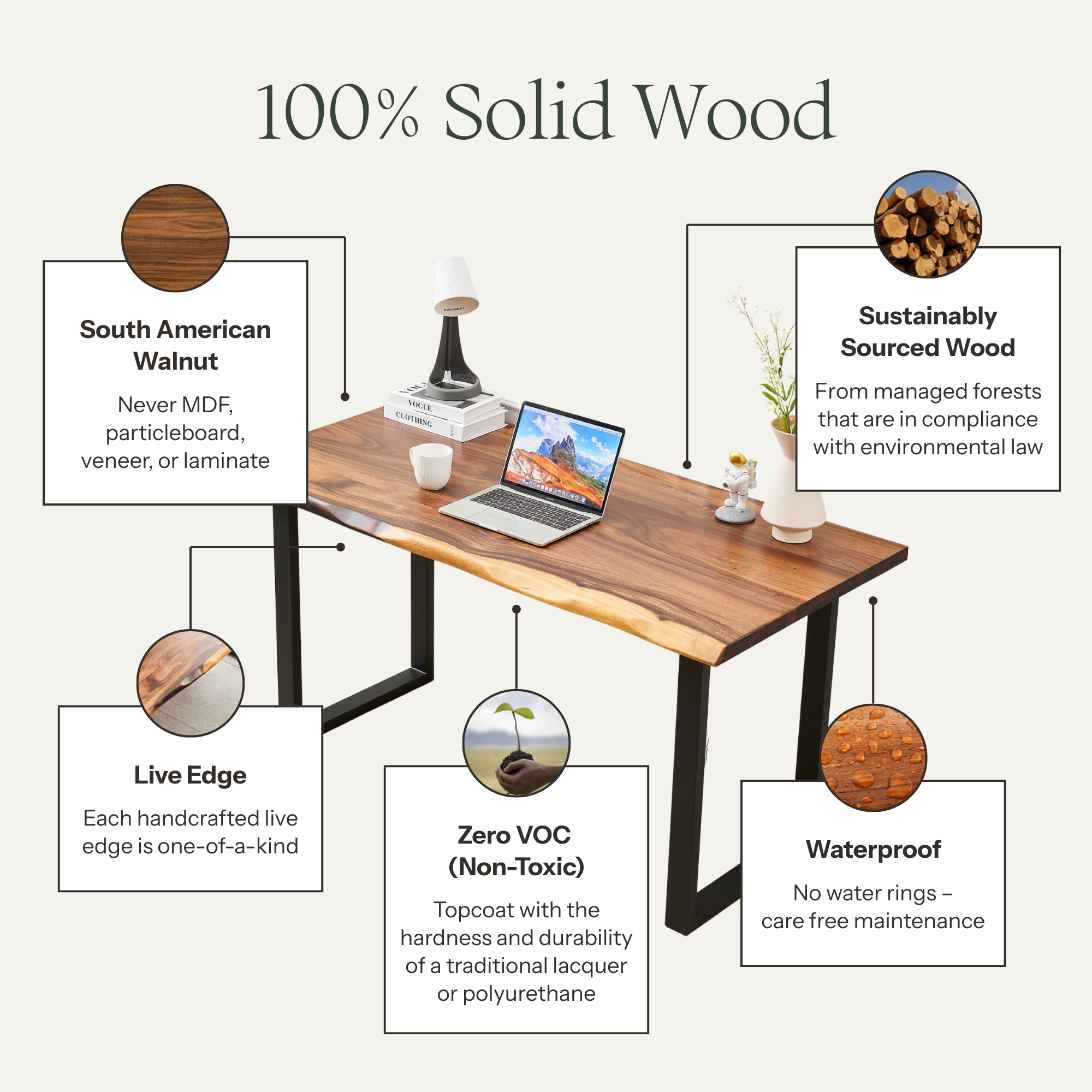 EarthyGrain Premium Live Edge Desk - Industrial U-Shaped Legs Workspace