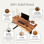 EarthyGrain Motorized Adjustable Standing Desk - Black Frame & Live Edge Walnut