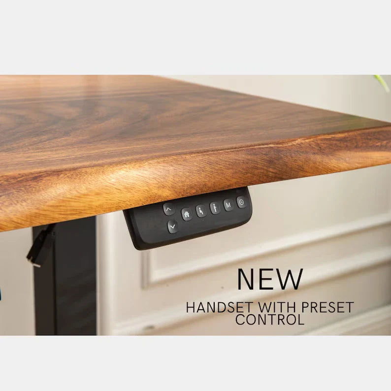 EarthyGrain Motorized Adjustable Standing Desk - Black Frame & Live Edge Walnut