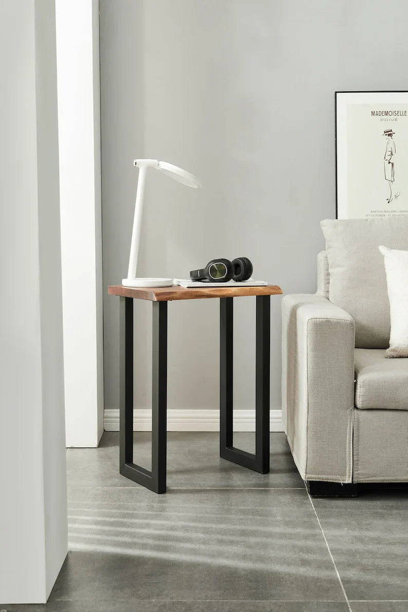EarthyGrain Live Edge End Table - Compact Solid Walnut Side Table