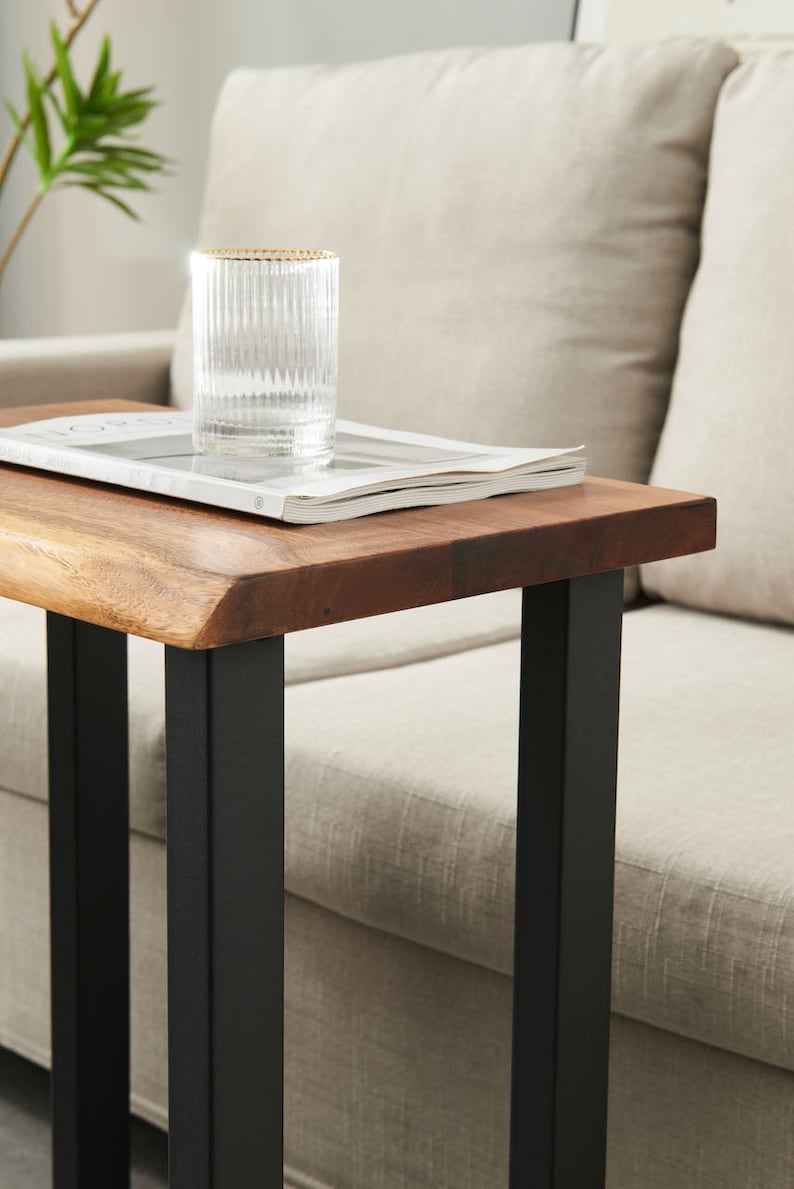 EarthyGrain Live Edge End Table - Compact Solid Walnut Side Table