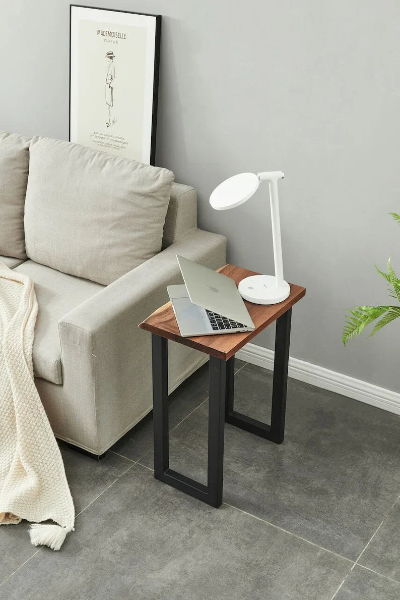 EarthyGrain Live Edge End Table - Compact Solid Walnut Side Table