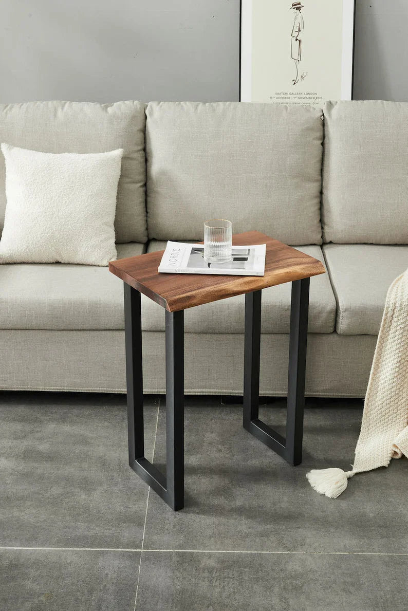 EarthyGrain Live Edge End Table - Compact Solid Walnut Side Table