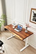 EarthyGrain Motorized Adjustable Standing Desk - White Frame & Live Edge Walnut