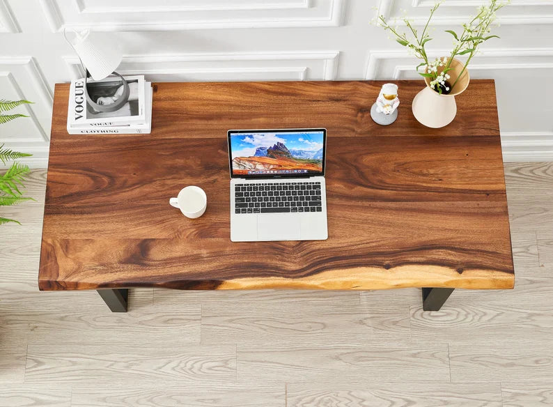 EarthyGrain Premium Live Edge Desk - Industrial U-Shaped Legs Workspace