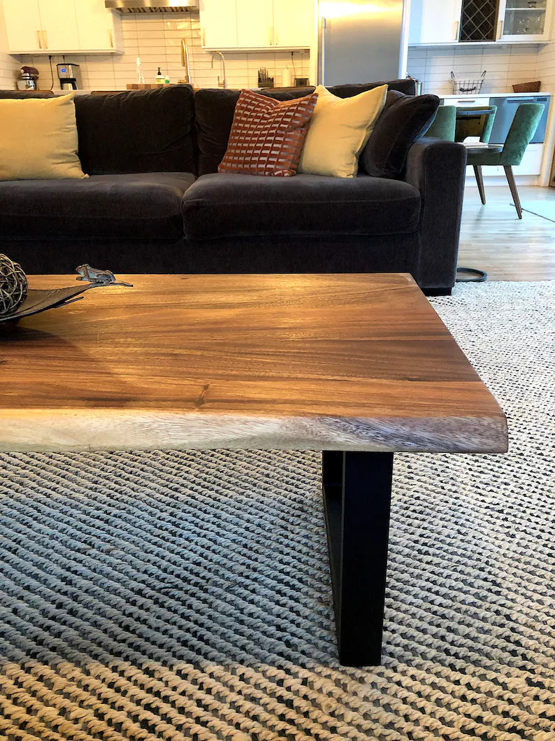 EarthyGrain Live Edge Coffee Table - Solid Walnut Living Room Centerpiece