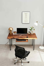 EarthyGrain Live Edge Desk with Hairpin Legs - Mid-Century Modern Workspace