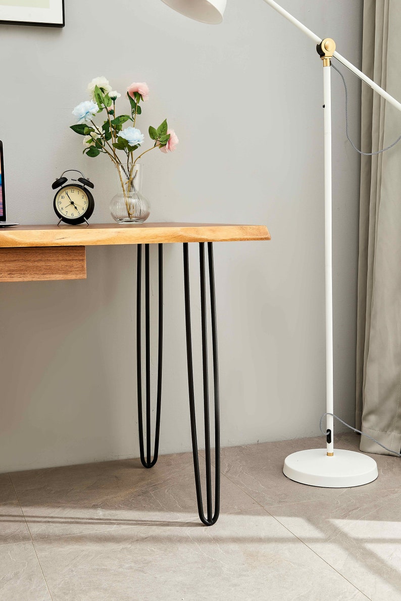 EarthyGrain Live Edge Desk with Hairpin Legs - Mid-Century Modern Workspace
