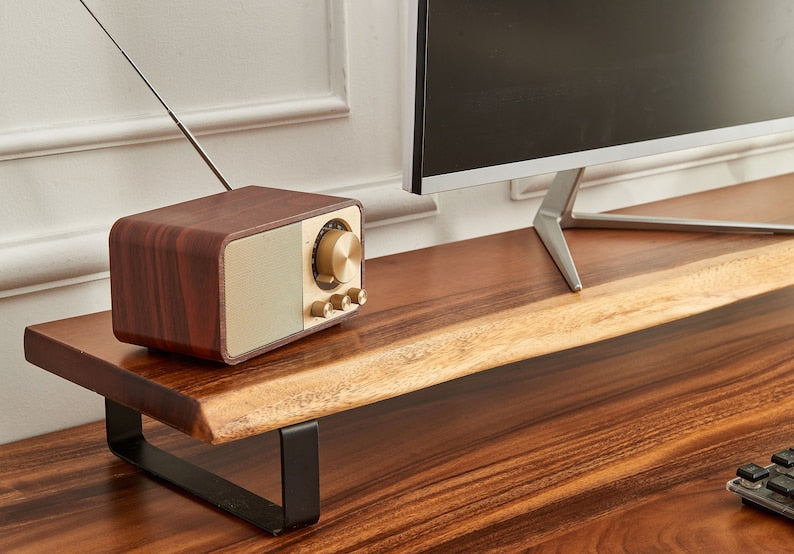 EarthyGrain Ergonomic Live Edge Monitor Stand - Solid Walnut Desk Organizer