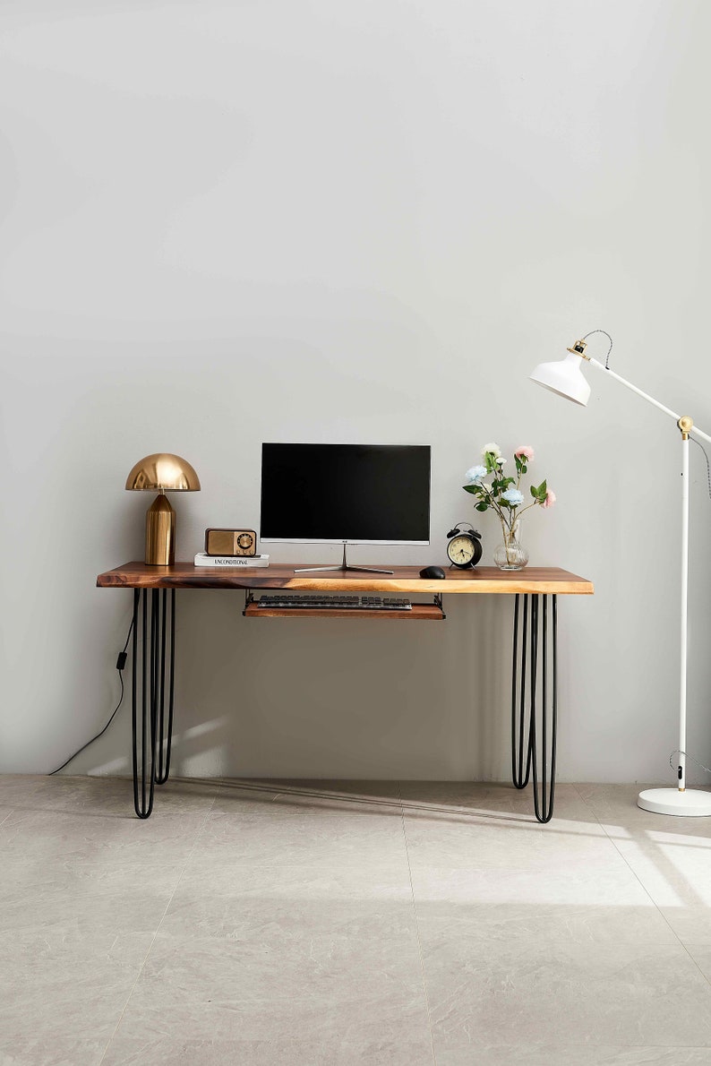 EarthyGrain Live Edge Desk with Hairpin Legs - Mid-Century Modern Workspace