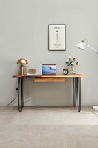 EarthyGrain Live Edge Desk with Hairpin Legs - Mid-Century Modern Workspace