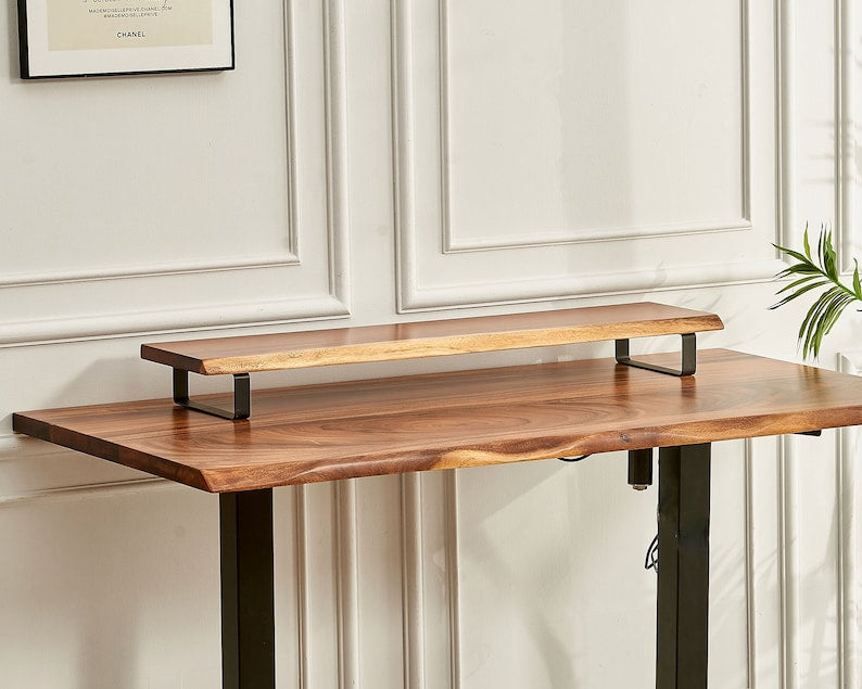 EarthyGrain Ergonomic Live Edge Monitor Stand - Solid Walnut Desk Organizer