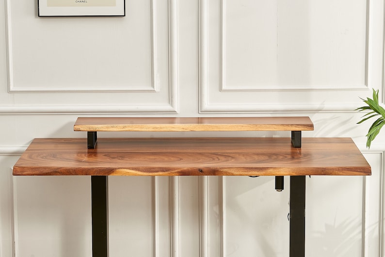 EarthyGrain Ergonomic Live Edge Monitor Stand - Solid Walnut Desk Organizer